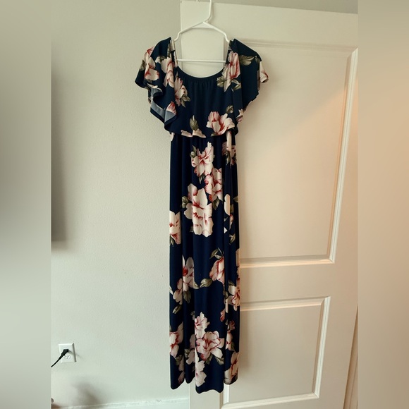 Hello MIZ Navy Floral Off-Shoulder Maxi Dress - Picture 2 of 5